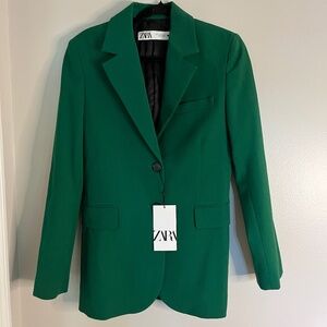 ZARA NWT Emerald Green Tailored Blazer Size XS